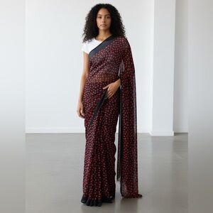 Nwots Elegant Black and Red Polka Dot Saree fabric